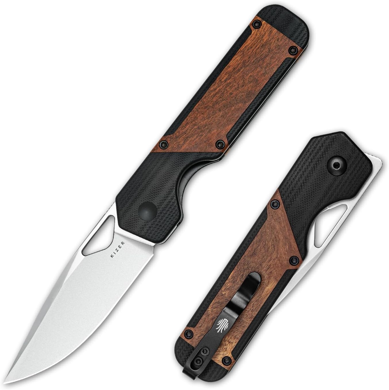 Kizer Militaw EDC Couteau Pliant de Poche, 8,5 cm Lame 154CM Manche G10 & Mkuruti avec Clip de Poche, Trou pour le Pouce & Ouvre-Lame Flipper Avant, Couteau de Camping et de Randonnée V3634C2