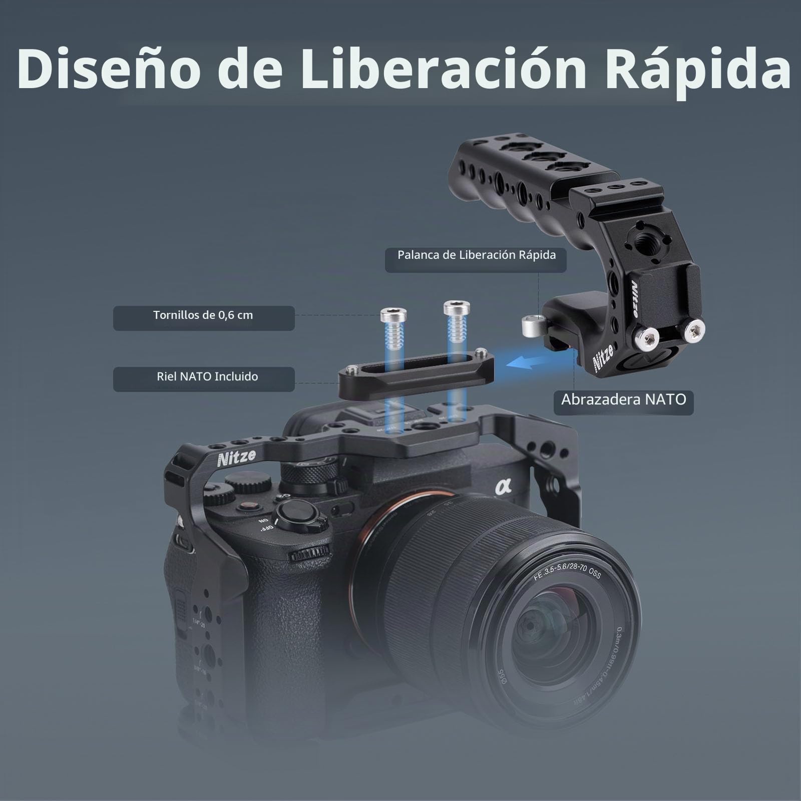Nitze Top Handle para Cage de Abrazadera NATO QR integrada de Localización de 3/8'' para ARRI (Stinger Handle) - PA28-A