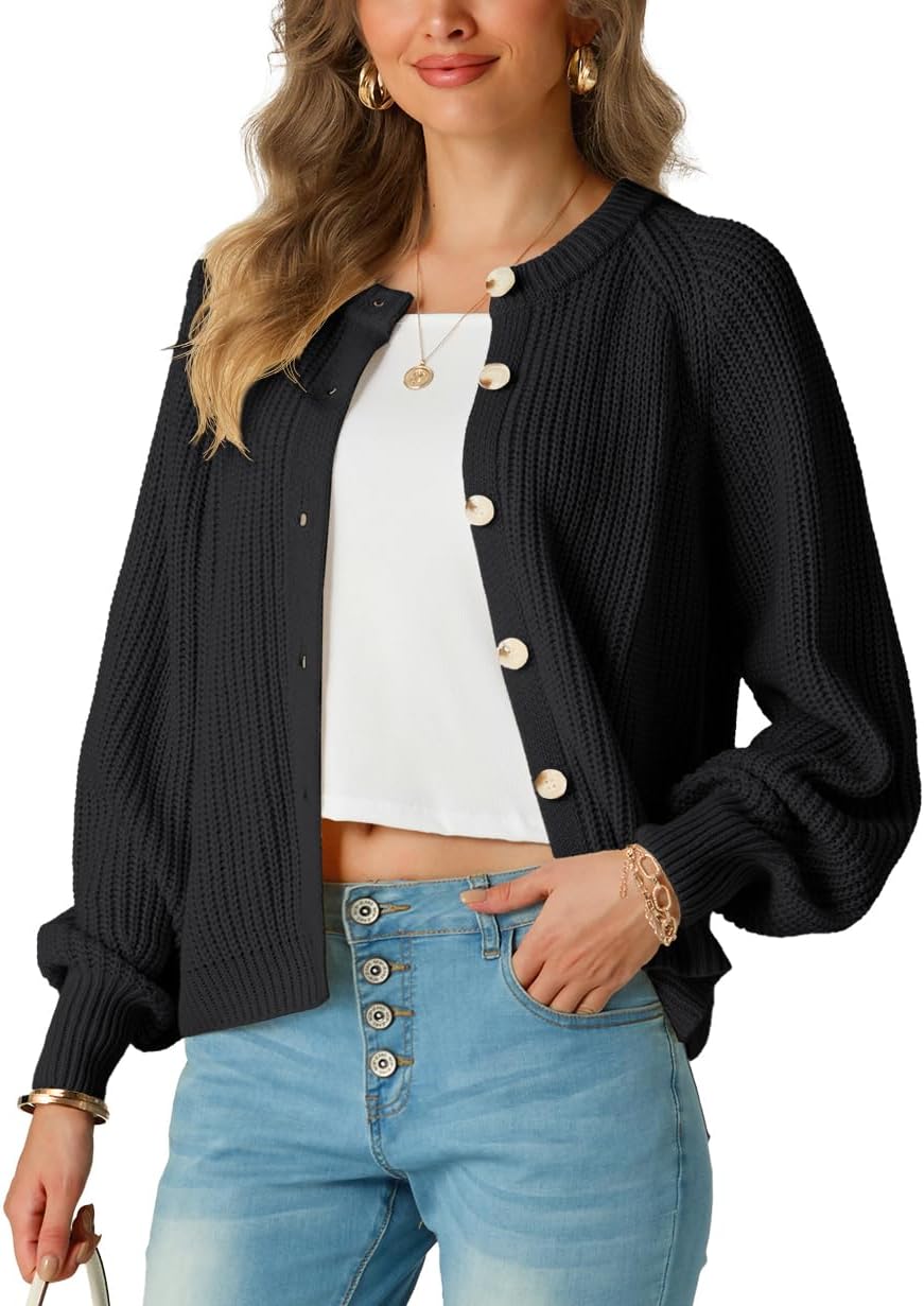 GRECERELLE Women's Chunky Open Front Sweater Long Sleeve Button Knit Short Loose Cardigan Outerwear, S-2XL - Image 3