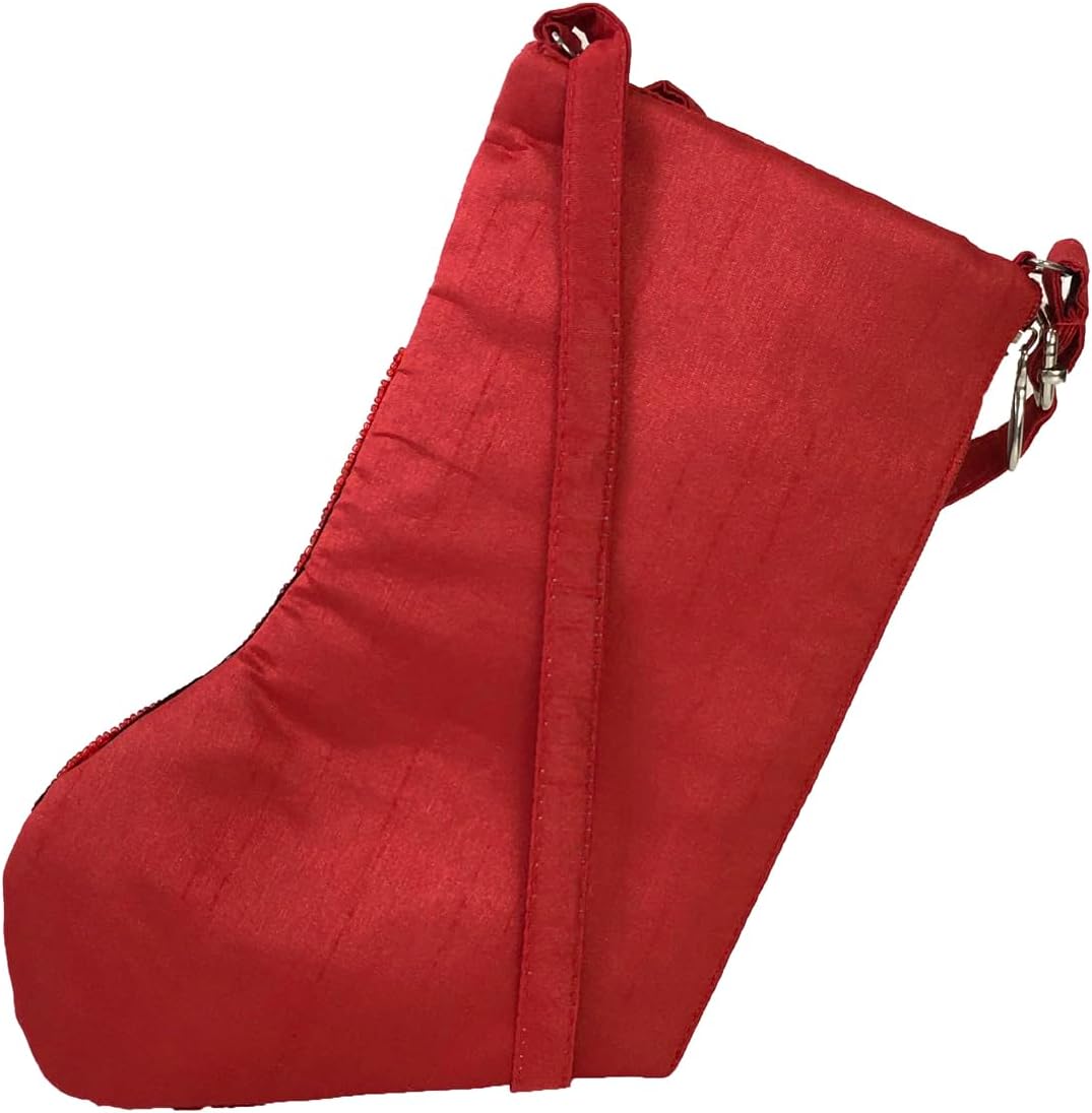 Holiday Traditions Beaded Christmas Stocking Crossbody Phone Bag, Red - Festive Club Style Handbag for Women