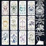 GOMAKERER Plantillas de signos del zodiaco de 12 hojas para pintar 12 plantillas reutilizables de PET con constelaciones astrología plantilla de dibujo para pintar en la pared de madera decoración del