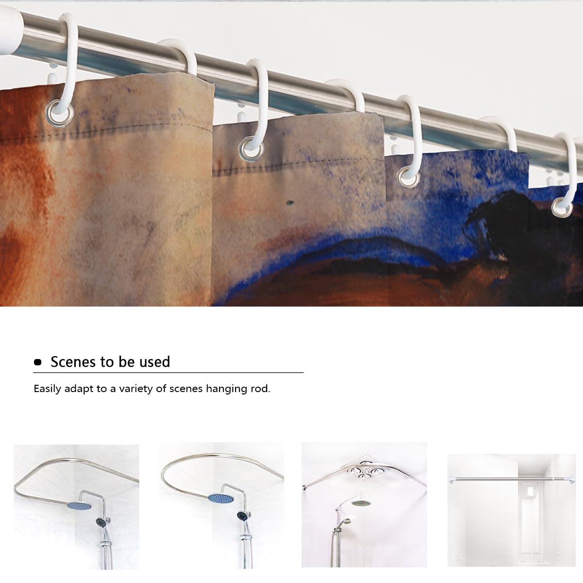 Cortinas de Ducha de baño marrón de Arte contemporáneo Pinceladas abstractas Pintura Famosa Impreso Cortina de Ducha de Tela Lavable Suave 240x180cm