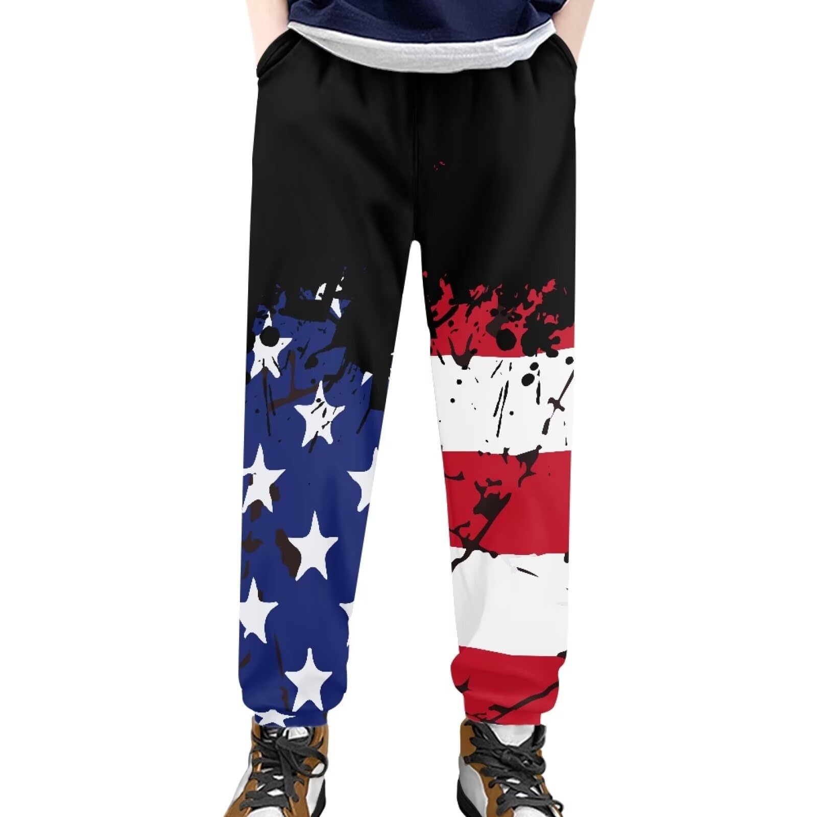 DISNIMO American Flag Pants for Boys Size 4 5 Casual Sweatpants with Pocket Kids Youth Activewear Joggers Athletic Active Pants Jeans Spring Fall Outfits Students Ball Game Running Jogging Clothes