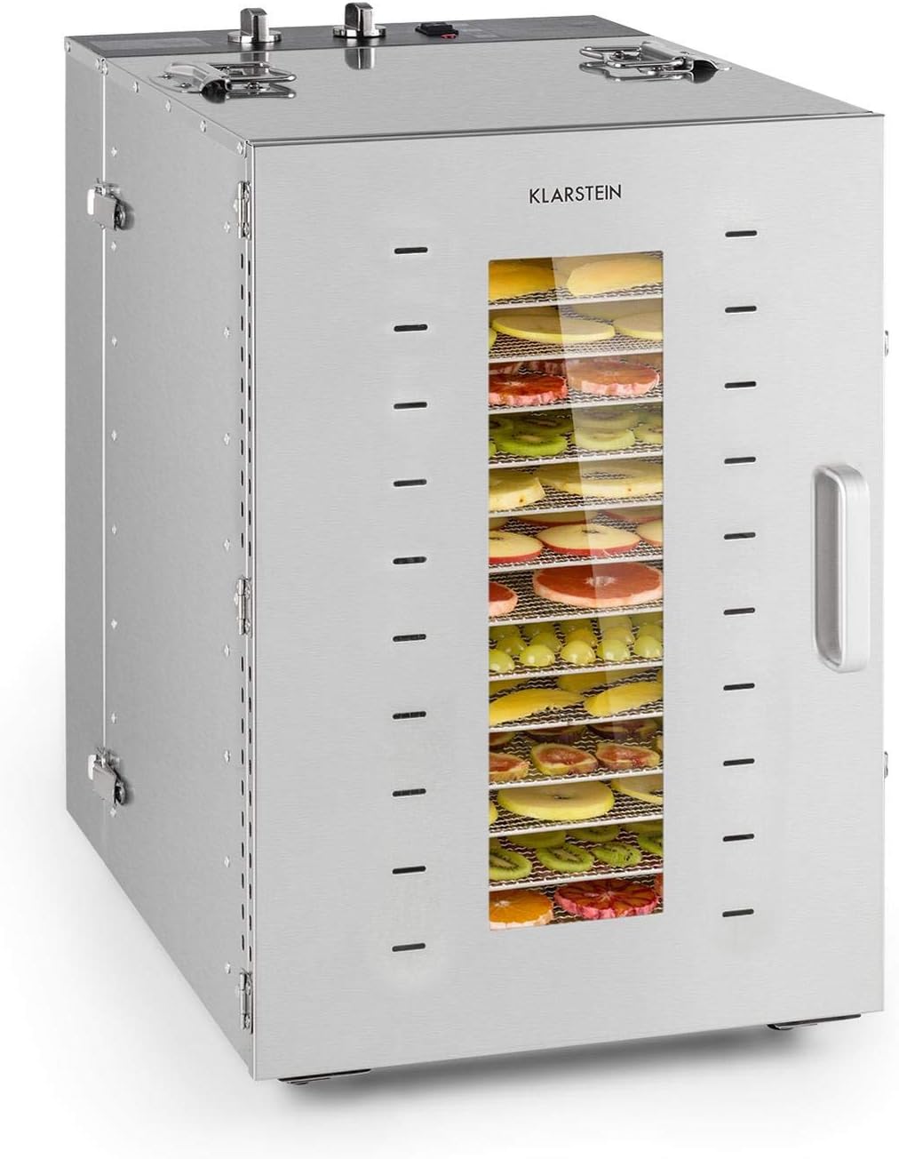 Klarstein Master Jerky - Dehydrator, Dehydrator Continuously Adjustable Temperature from 40-90 °C, 15-Hour Timer, DigiSet Control, 16 Compartments Made of Stainless Steel, Dehydrator with 1500 W,