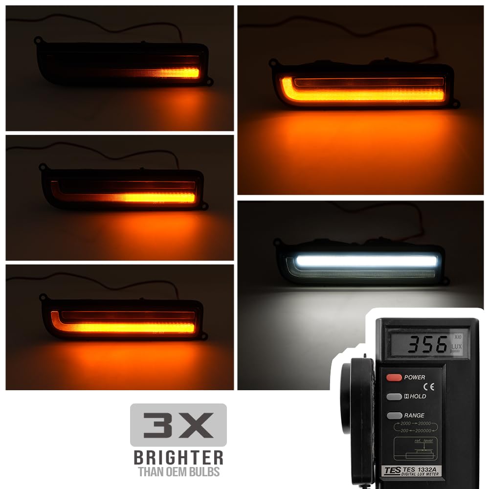 LED Luces de señalización de esquina delantera para Je.ep Cherokee XJ 1997-2001 Intermitente secuencial ámbar switchback, luz diurna dinámica DRL, lente transparente, reemplazo OEM impermeable