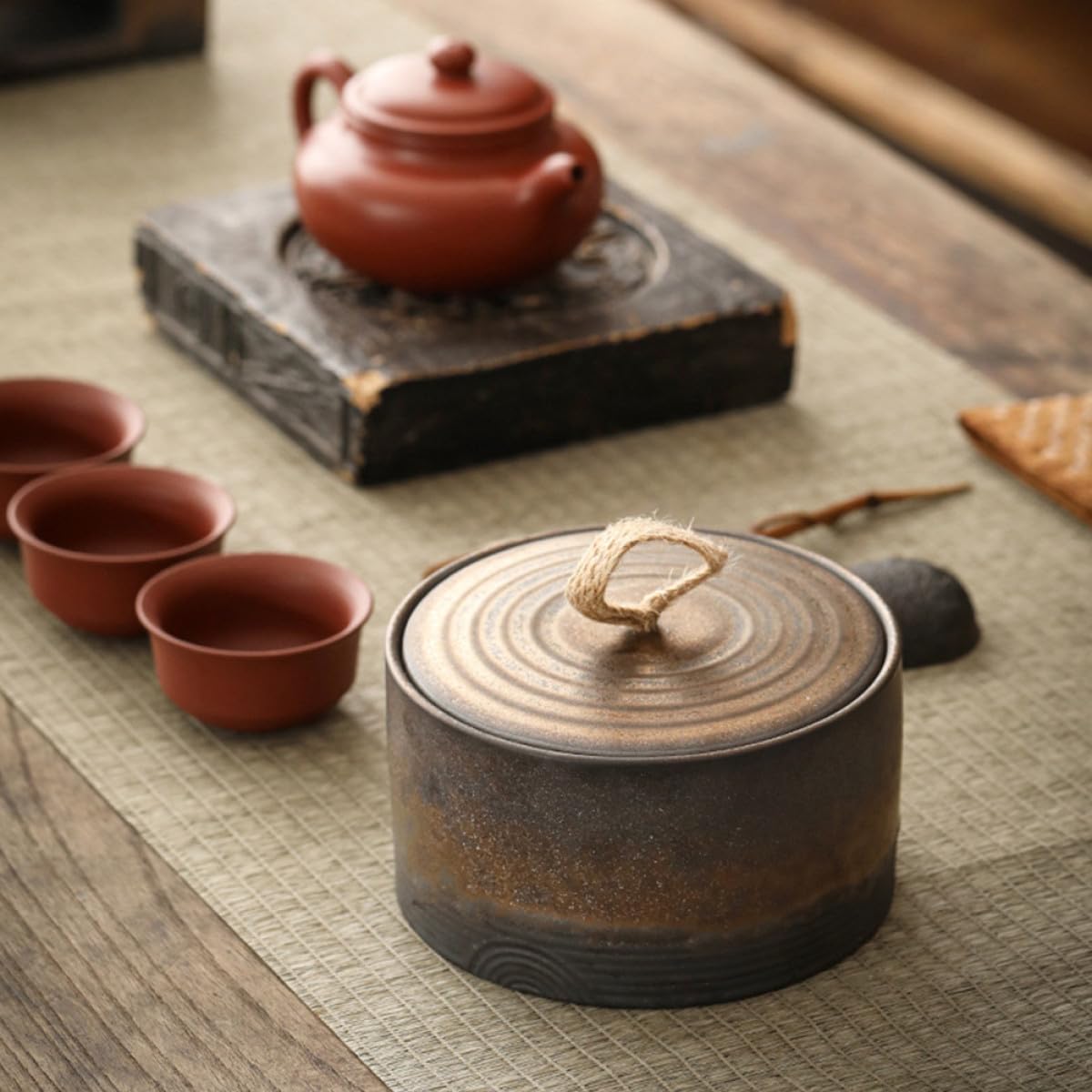 Homoyoyo Bote de Té de Cerámica de 500ml Tapa Sellada para Almacenamiento y Protección, Recipiente Hermético Adecuado para Hogar y Té Aromático