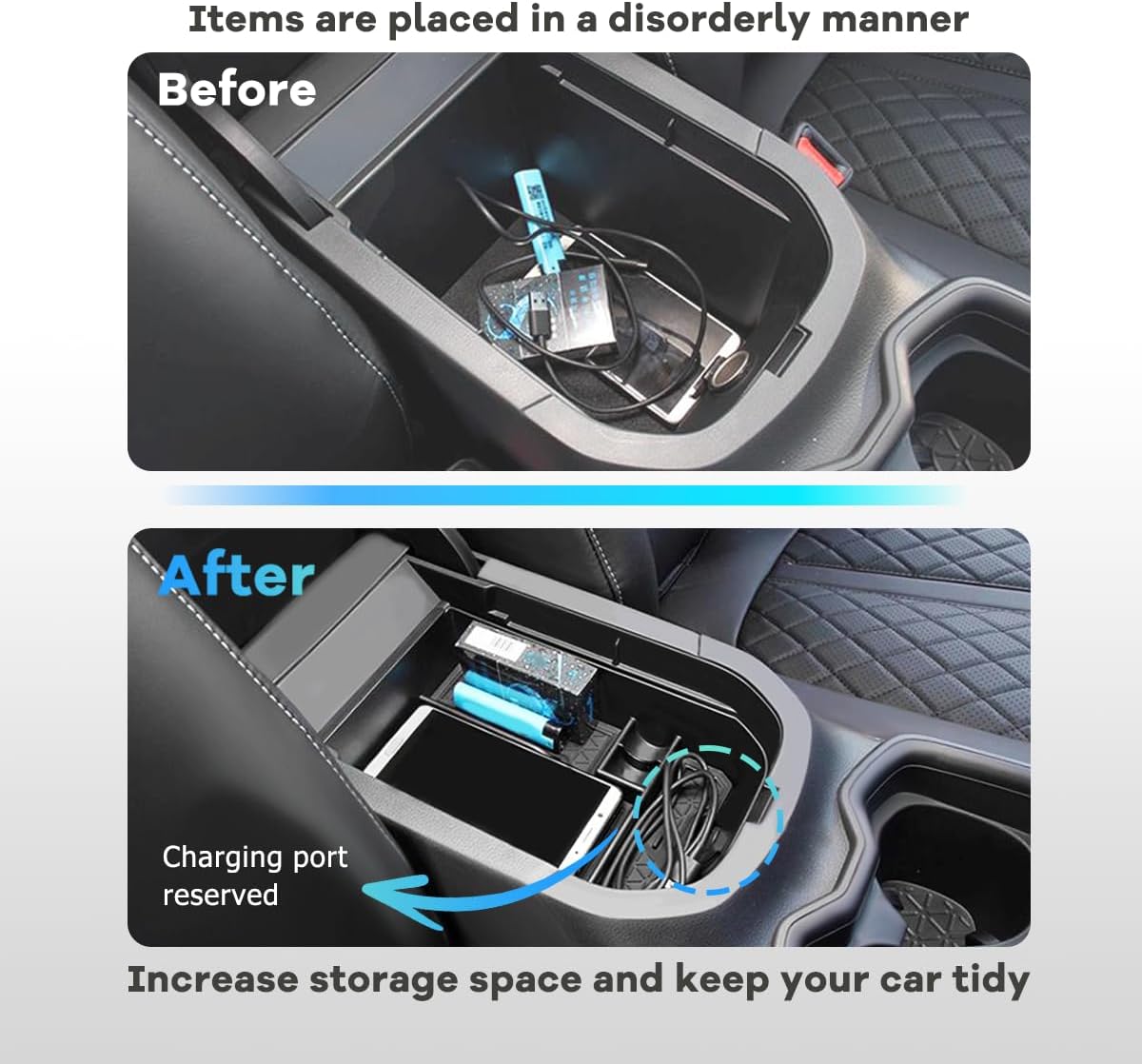 3PCS Center Console Organizer Fit for Toyota RAV4 2019-2023 2024 2025 Accessories, Divider Storage Tray + Armrest Storage Box + Dash Storage Organizer (Not for New 10.5'' Multimedia Display)
