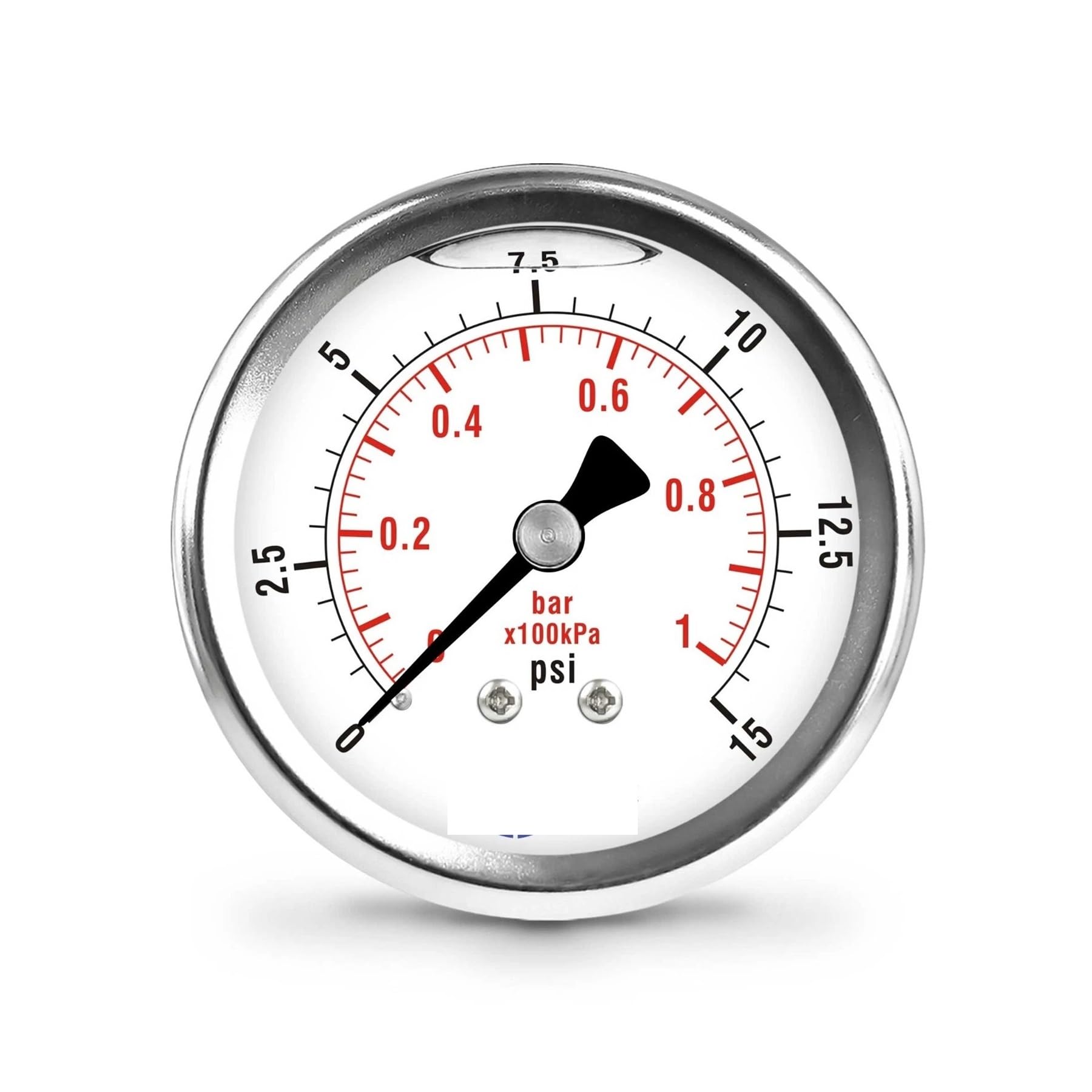 Ciśnieniomierz wypełniony płynem 2,5 cala 0-15 psi, obudowa ze stali nierdzewnej, montaż z tyłu
