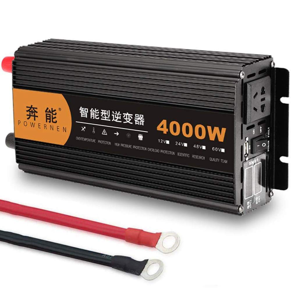 Przetwornica napięcia samochodowego DC 12 V 24 V na AC 230 V Falownik 4000 W Przetwornik napięcia czystej fali sinusoidalnej z gniazdem AC i złączami USB Cyfrowy wyświetlacz LED, 24 V (12 V)