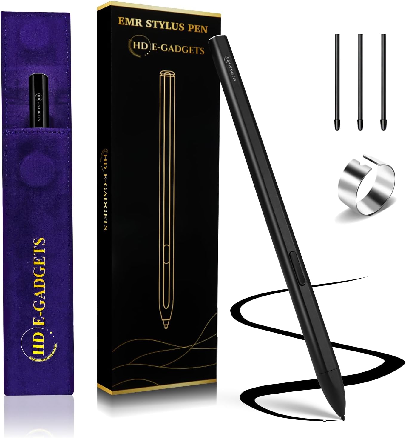 HD E-GADGETS EMR Stylus Pen for Remarkable 2, Samsung - 4096 Pressure Level Sensitivity, Palm Rejection, Natural Tilt, Magnetic Design, No Charging. Comes with 3 Spare Tips and a Pouch