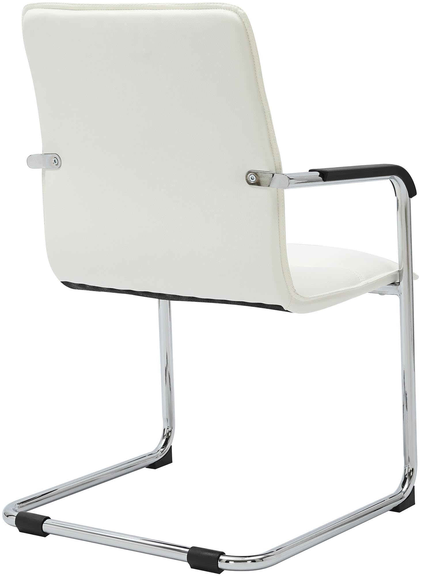 CLP Lot de 2 chaises Cantilever avec accoudoirs Seattle, chaises de Salle ŕ Manger Modernes rembourrées avec revętement en Simili-Cuir, Couleur:Blanc