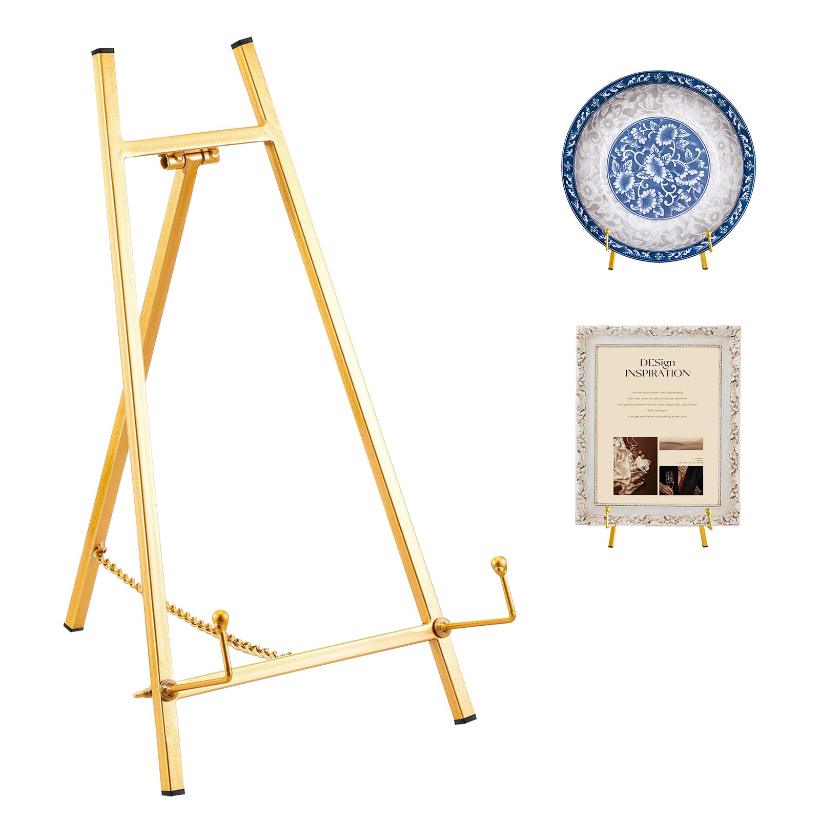 SPVIKISGO Gold Easel Stand for Display 15" H Modern Metal Tripod Plate Stands for Display Mirror Stands Perfect for Displaying Picture Plate Book Photo Artwork