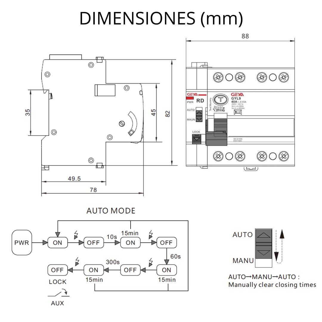 Disjoncteur Différentiel à Réarmement Automatique 4P 40A 30mA Type A. Super Immunisé. RCCB triphasé.