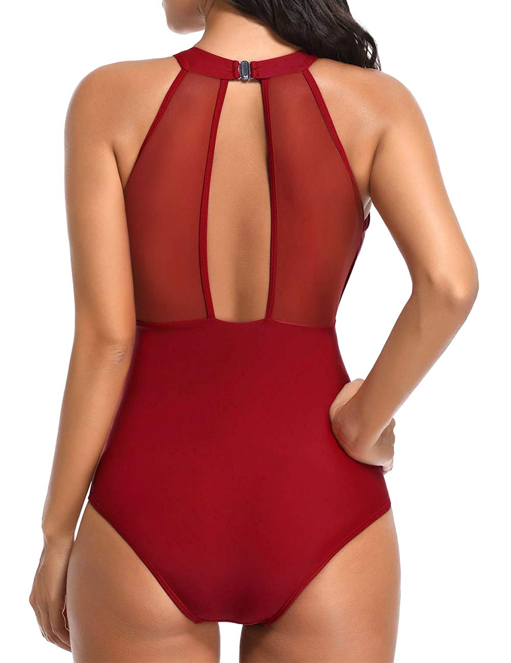 Maillot de bain une pièce pour femme uni plissé rétro Maillot de bain contrôle abdominal Monokinis avec short de sécurité