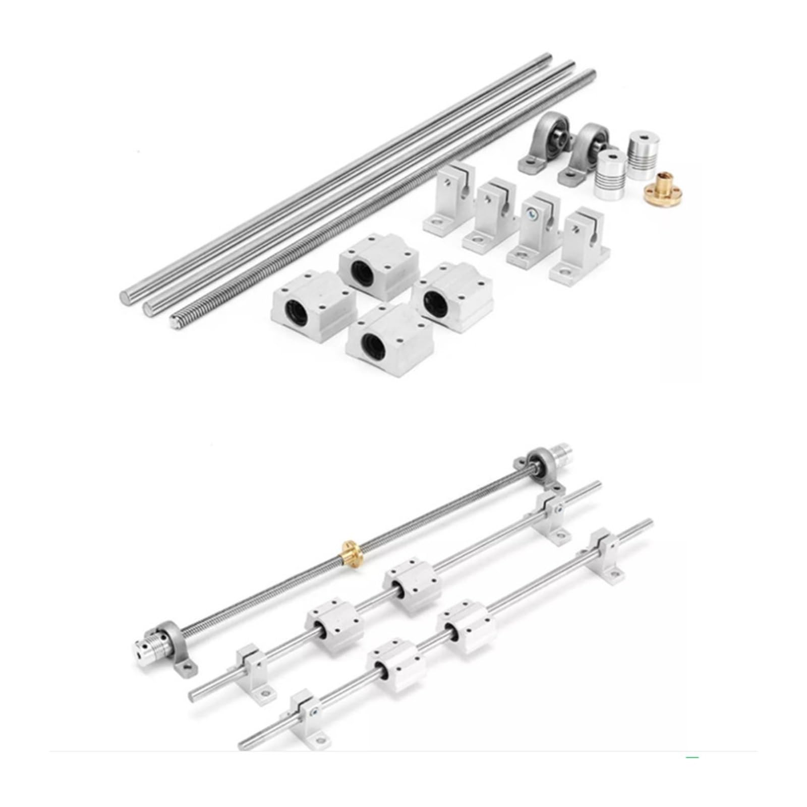 Guía de carril lineal, 15 Unids/set T8 Tornillo De Plomo 8-400mm DIY Eje Guía Óptico Cojinete Asiento Lineal Soporte Juego Tornillos Trapezoidales(8-250mm)