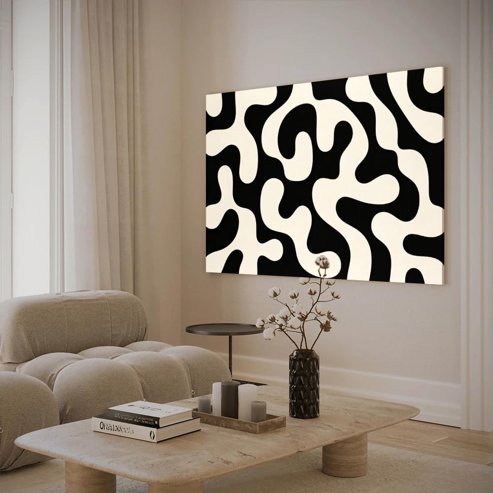 1 lienzo con estampado abstracto en blanco y negro, ideal para la decoración del hogar (60x80cm/sin marco).