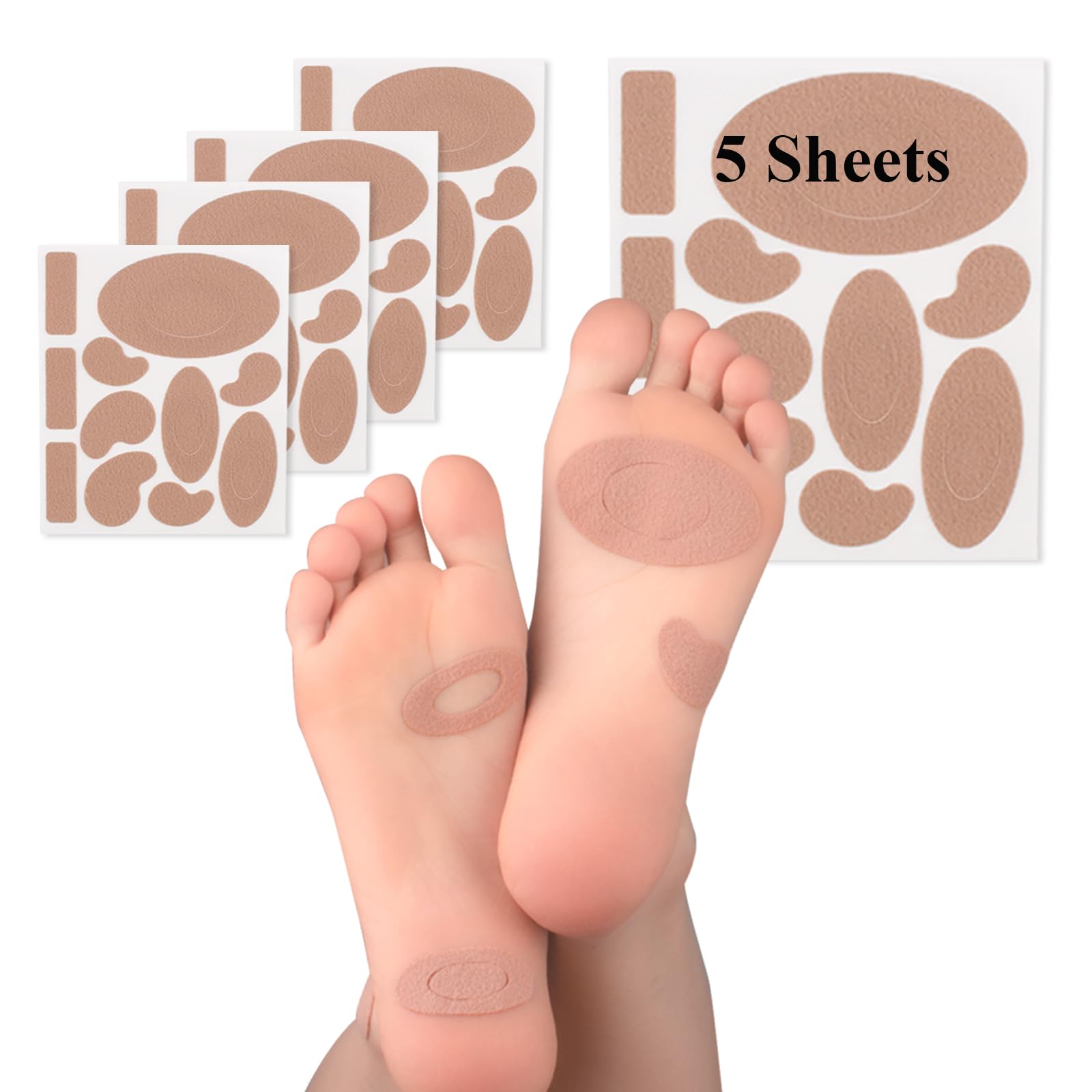 Adhesive Moleskin Pads for Blister Feet, Moleskin Padding, Mole Skin Tape Stickers for Feet, Blister Prevention Bandages for Boots Hiking Reduce Friction Pain - 5 Sheets (55 Pieces Total)