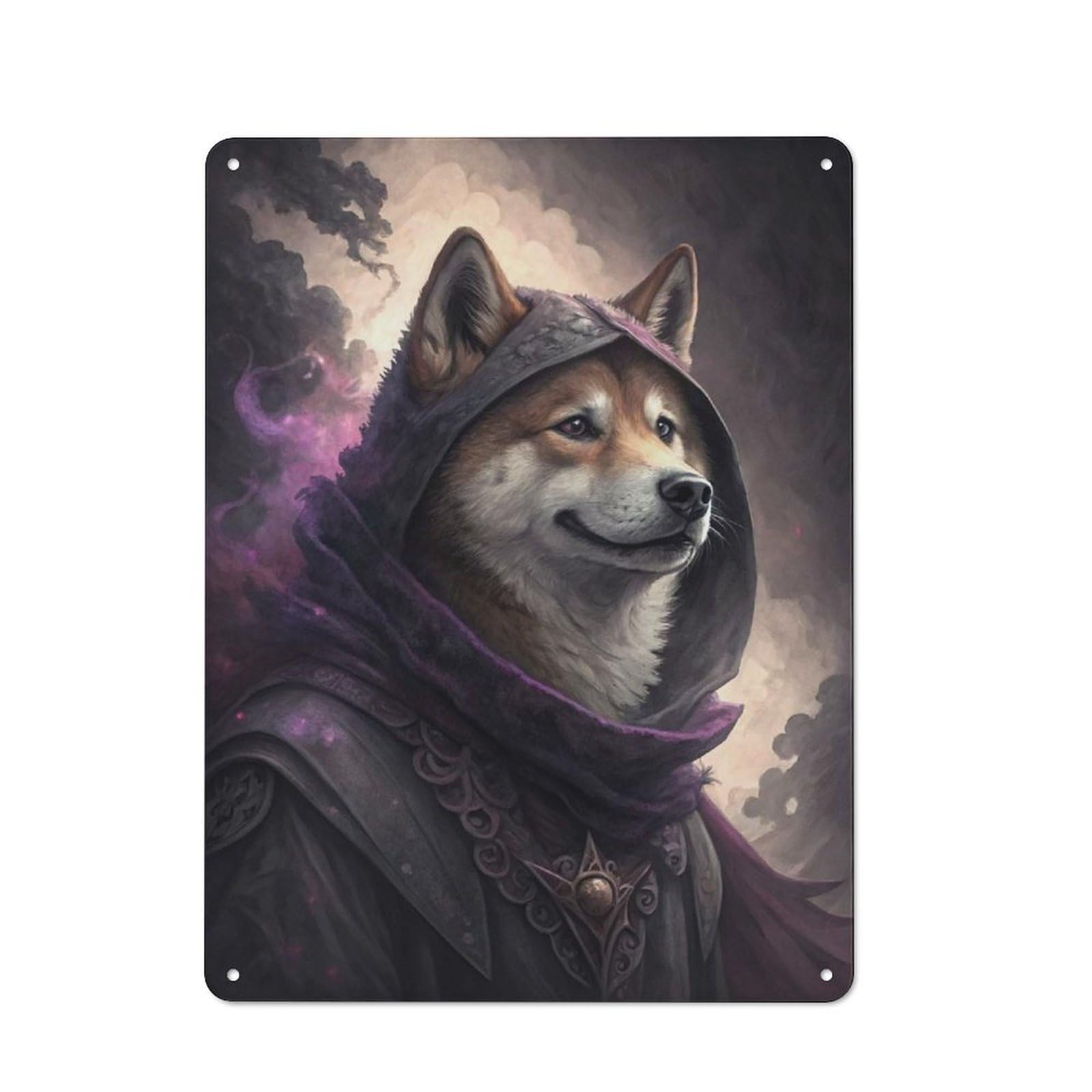 Classic Shiba Inu Wizard in Purple Robes Metal Sign 40x30cm, Classic Pub Decor for Diner, Restaurant, Shed Or Kitchen