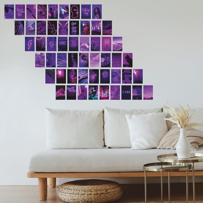 Image of POSTERONN Purple Wall Collage Kit Set of 54 Aesthetic 4x6 Inch Posters Purple Room Decor for Bedroom Dorm Office Living Room Premium Cardstock Wall Art Prints for Teens Adults with Glue Dots