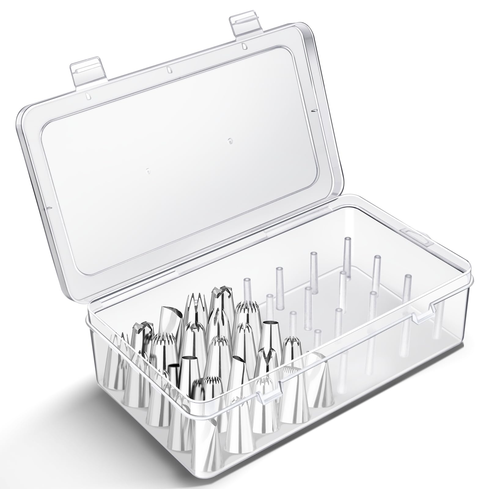Piping Tips Storage Box with Fixed Pins, 42 Pegs Piping Tip Set Organizer Case, Cake Decorating Kit Storage Organizer