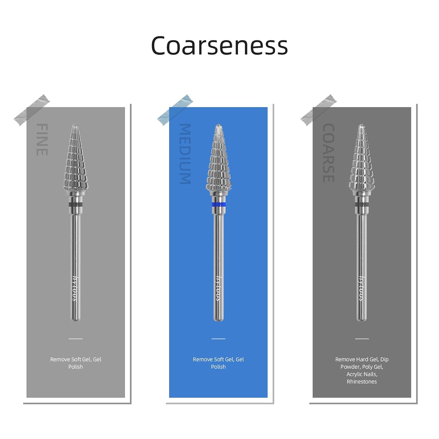 Straight Cut Cone Nail Drill Bits, Professional 15mm Taper Nail Bit, 3/32" 2 Way Carbide Drill Bits for Nails, Gel Polish Manicure Electric Drill Accessories Removal Tools (M)