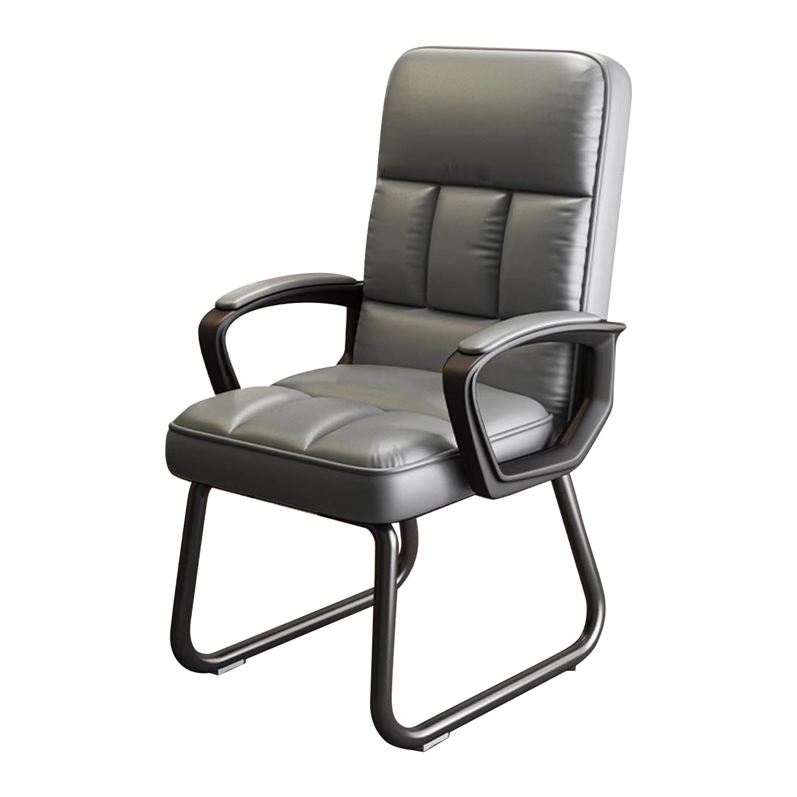 KHUKHU Desk chair no wheels, Leather Stationary Office Guest Chair No Wheels, Comfy Padded Arms and Seld Base, for Reception Area Conference Room Lobby Home Computer Desk Bedroom(Silver)