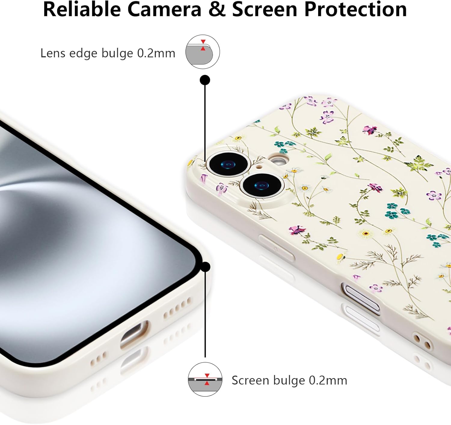 RALEAVO Floral Case for iPhone 16, Flower Branch Pattern Design Cute Cover Case for Girls Women Slim Thin Soft Silicone Shockproof Anti-Slip Phone Case for iPhone 16 (6.1"),Beige - Image 4