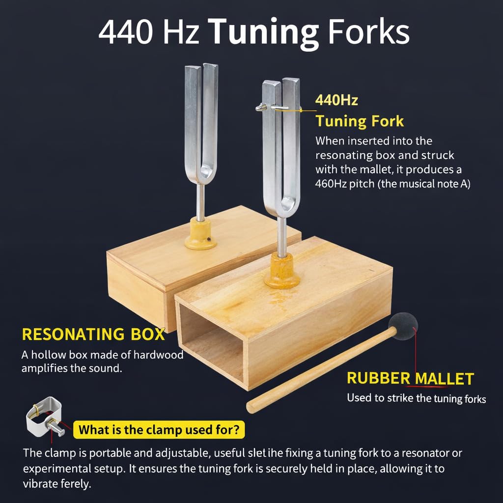 2pcs Tuning Fork 440Hz Vibration Wood Resonator Box Experimental Instrument Tuning Fork Knocker 6.5x16mm 0.3x0.6in