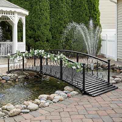 TTGIEET Metal Garden Bridge 8 FT, Durable Decorative Footbridge with Siderails Large Outdoor Bridges, Weight Capacity 770 lbs for Backyard, Creek, Lawn, Stream
