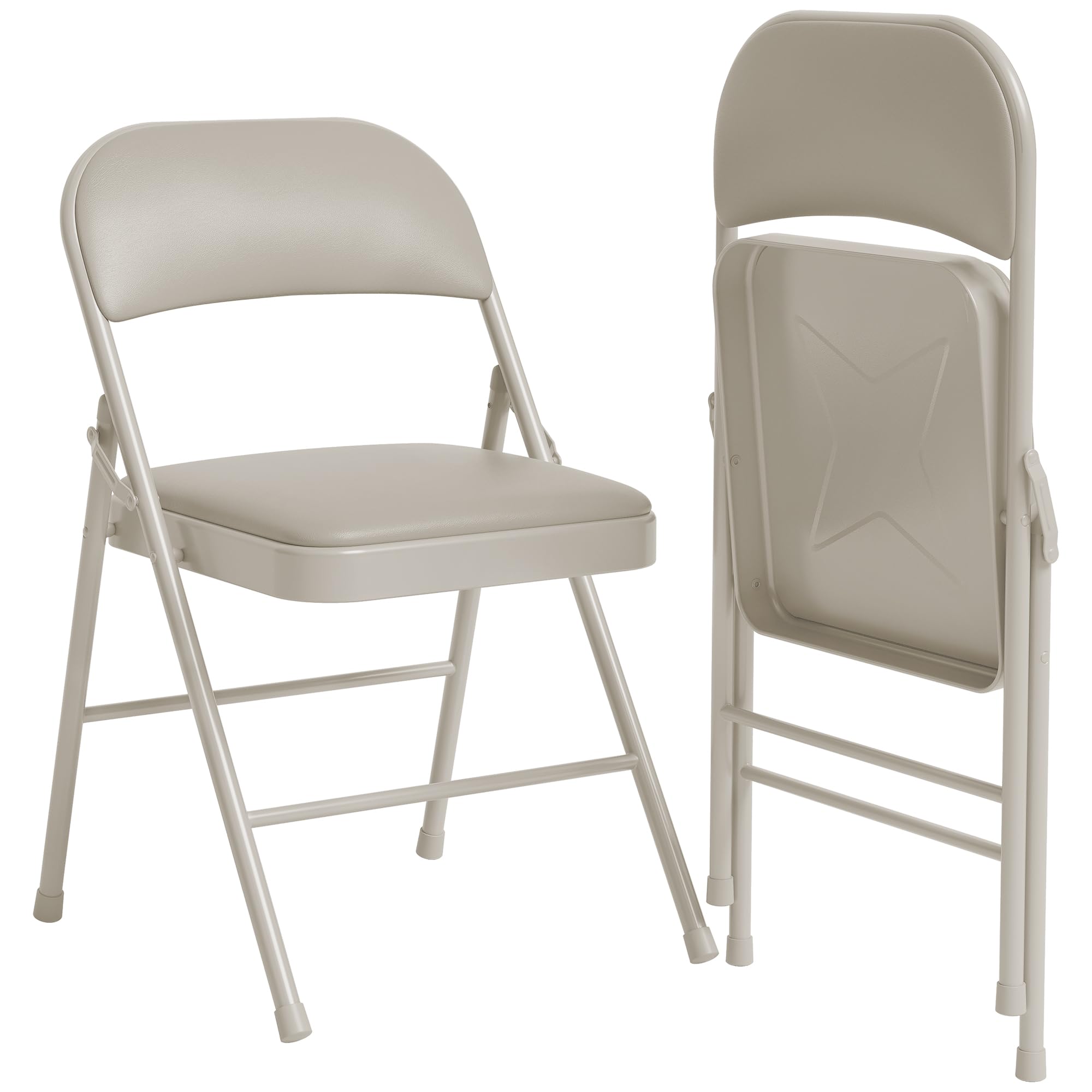 Garvee 2 Pack Folding Chairs with Padded Cushions, Padded Foldable Chair Set for 2 Hold Up to 350 LB, Portable Beige Folding Chair Suitable for Dining Room, Home Office, Indoor & Outdoor Events