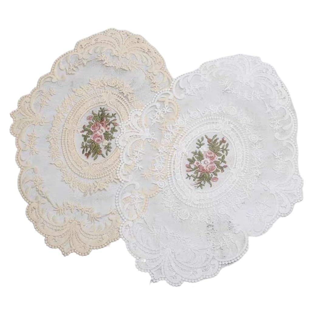 Napperon en dentelle blanche vintage brodé de haute qualité pour table ovale et oblongue