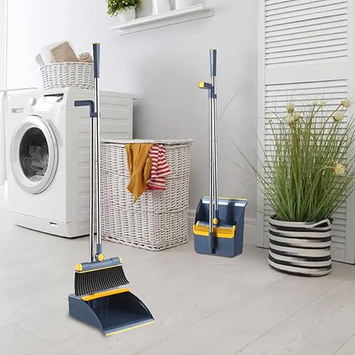 Miniatura 3 de Juego de escoba y recogedor para el hogar de mango largo con bandeja para polvo y escoba para interiores y exteriores juego de recogedor resistente