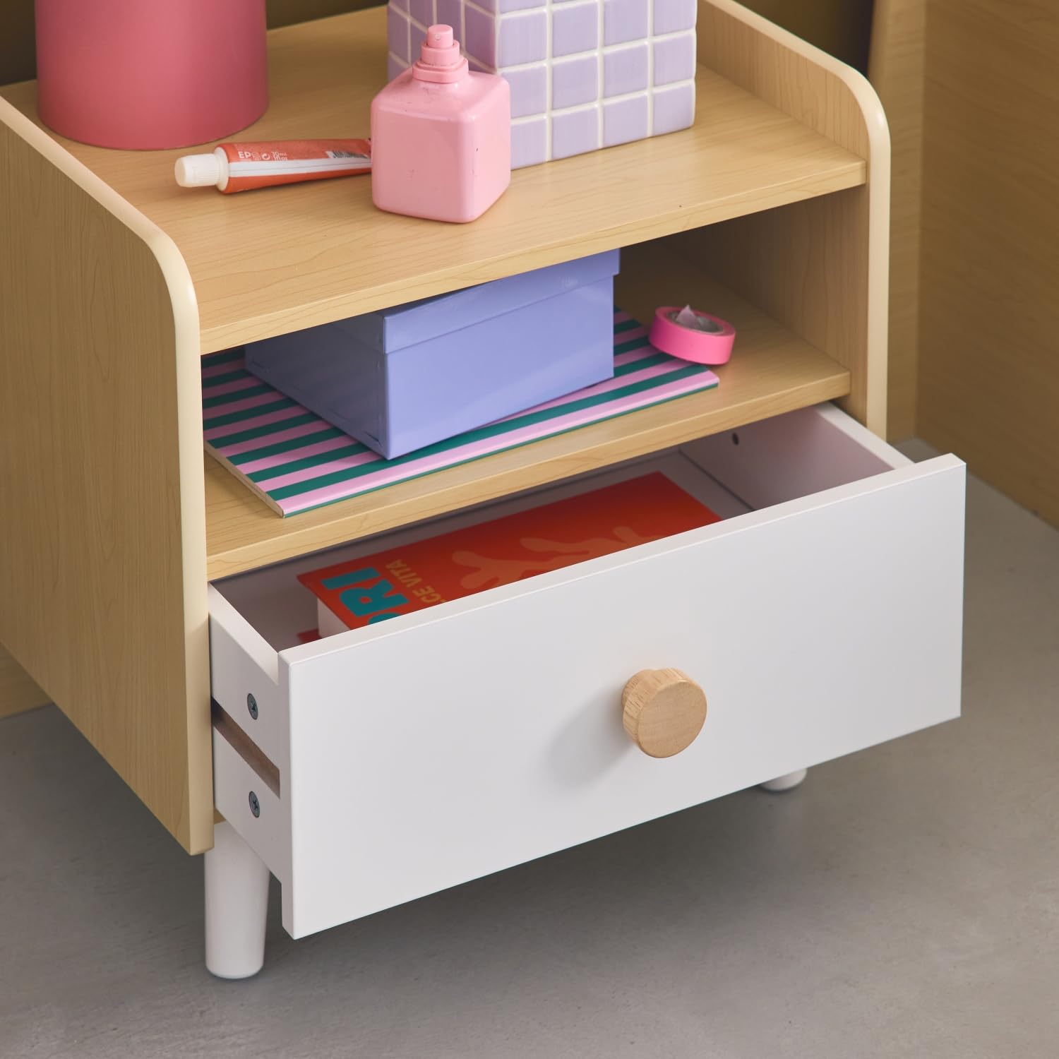 sweeek - Table de Chevet Enfant Effet Bois. Blanc. 1 tiroir