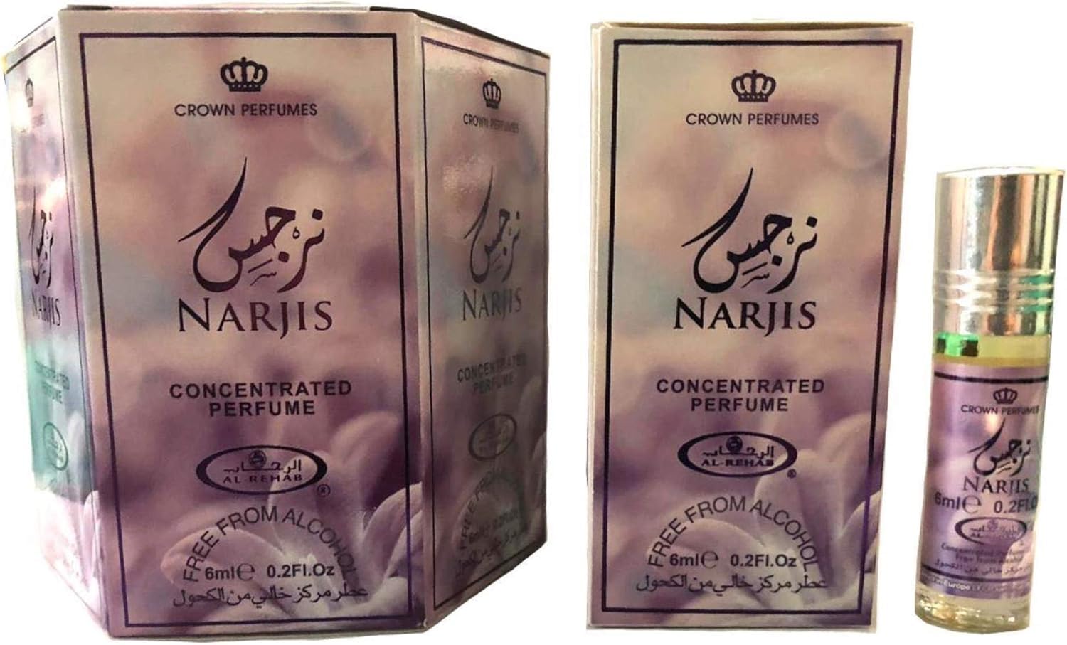 Narjis Perfume 6ml Pack of 6 | Concentrated Unisex Floral Roll-On Attar | Long Lasting Alcohol-Free Oil | Pocket Size Floral Fragrance for Men & Women