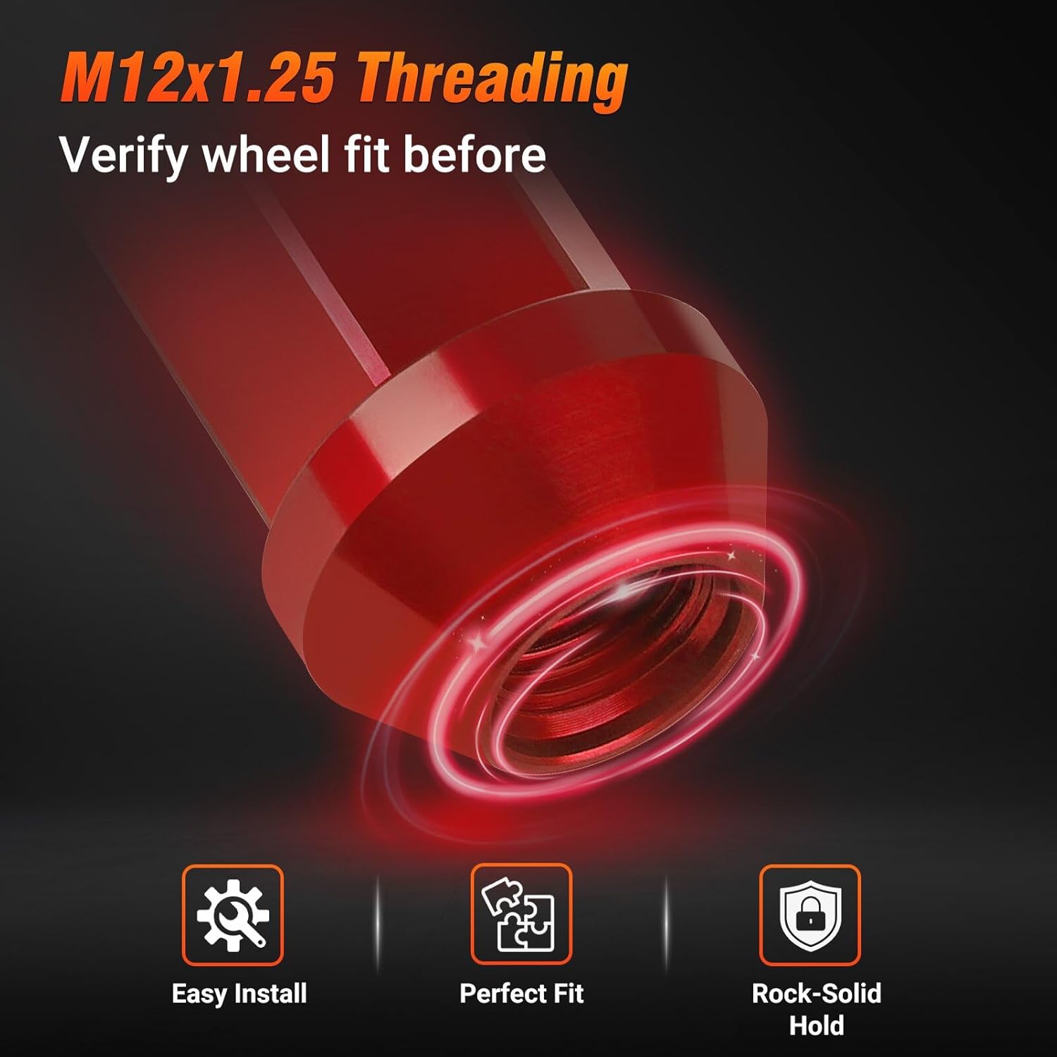 M12x1.25 Lug Nuts - 20 PCS 7075-T6 Aluminum Alloy 50mm Closed-End Lug Nuts, Tall Knurled Top Wheel Lug Nut (Red)