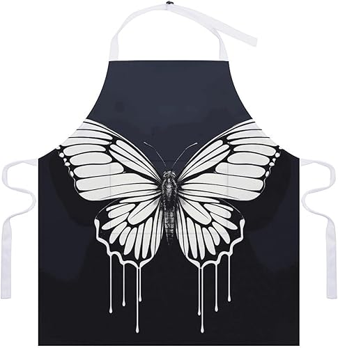 Miniatura 7 de MUSM A Black And White Butterfly ApronClassic Vintage Funny with Pockets Aprons,Adjustable Bib Waterdrop Resistant for Kitchen Cooking Restaurant