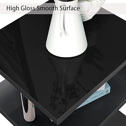 Miniatura 6 de Gdrasuya10 Mesa auxiliar con luz LED en forma de S, mesa auxiliar de alto brillo, mesa auxiliar moderna para sofá, mesa auxiliar de 3 niveles, mesa