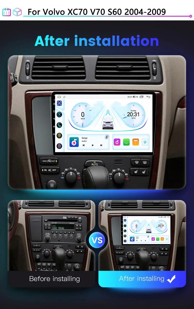 9-calowy dotykowy radio GPS dla Volvo XC70 V70 S60 2004-2009, obsługuje BT WiFi Mirror Link 4G sterowanie z kierownicy(HM607 8 Core 4G+Wifi 2+64GB)