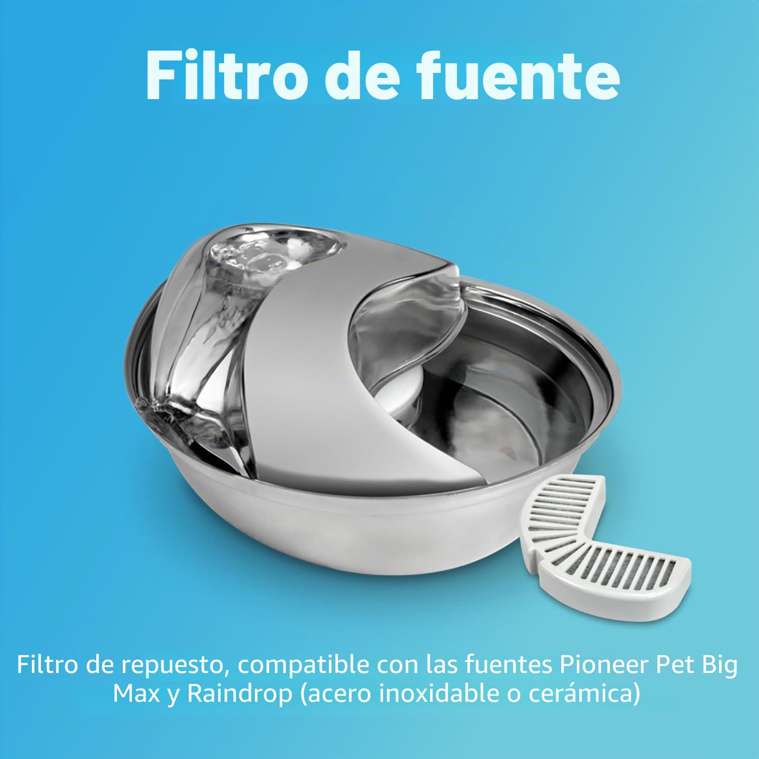 Pioneer - Bebedero para Mascotas con diseño de Gota de Lluvia de Acero Inoxidable | Diseño de acero inoxidable, agua que fluye, fomenta la hidratación, fácil de limpiar, adecuado para gatos y perros
