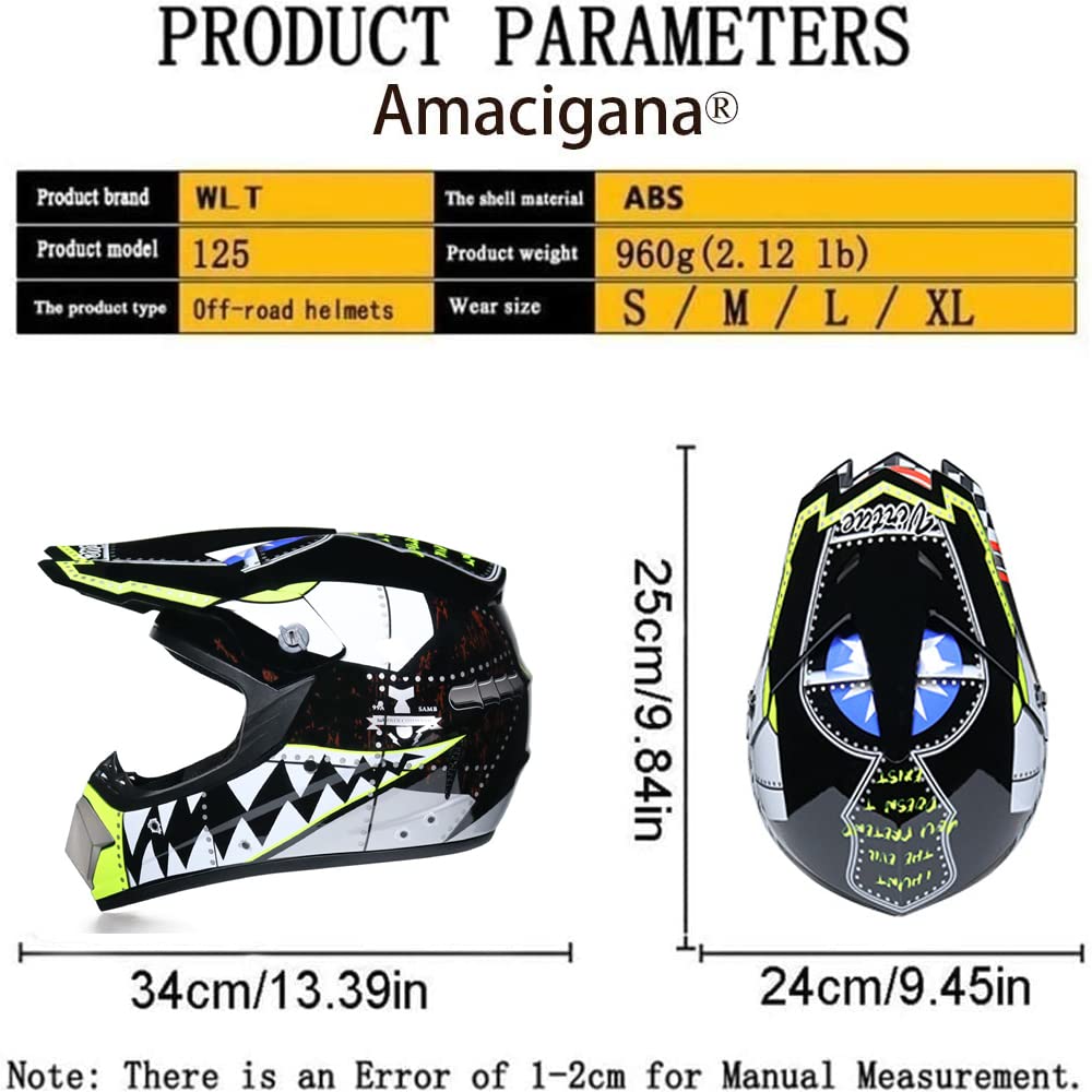 Juego de Casco de Motocross Completo con Gafas, Guantes, máscara, Casco de Motocross, Casco de Cross, Casco para niños y Adultos, protección de Seguridad