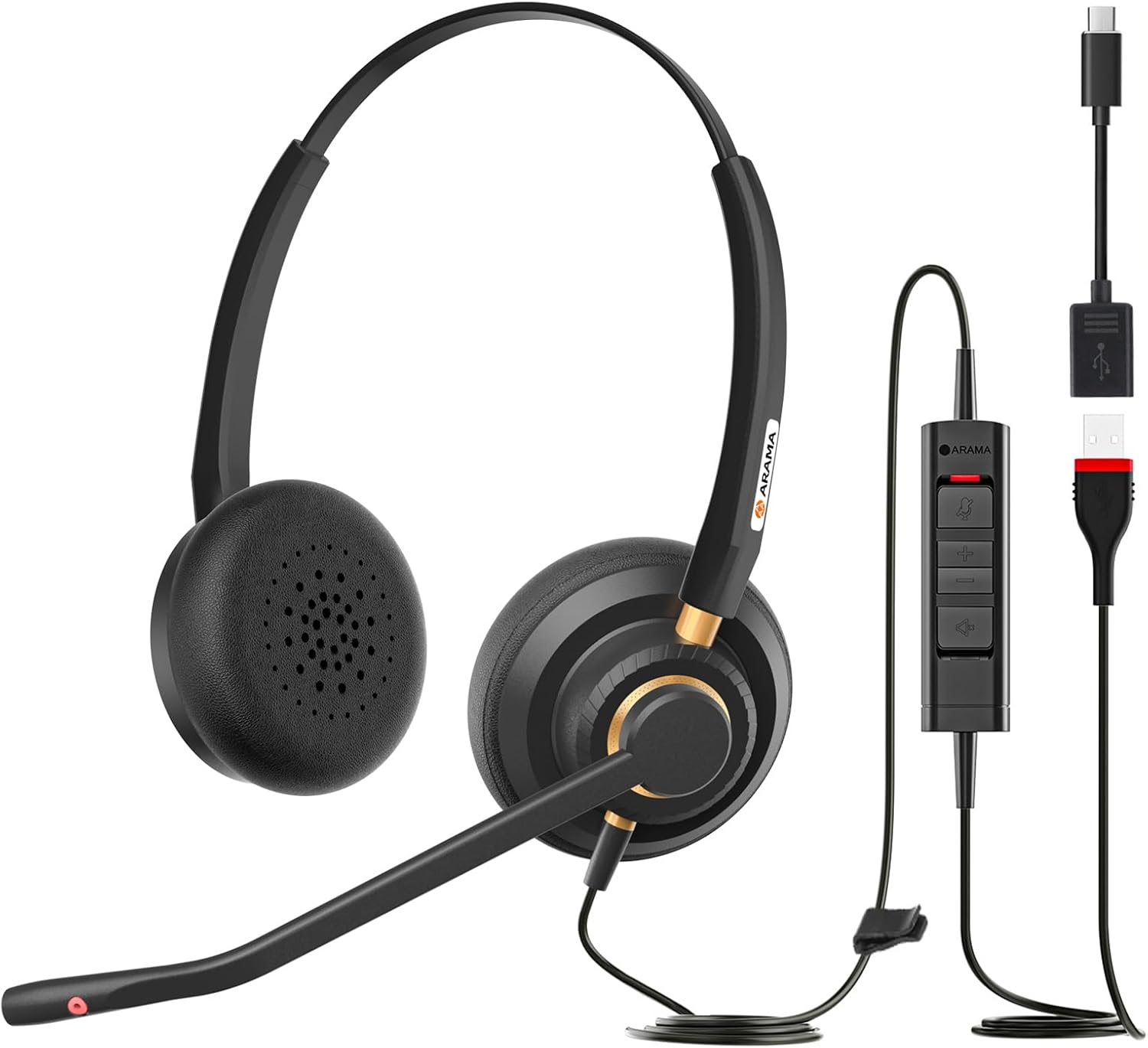 USB Headset with Microphone for PC, Computer Headset, Noise Cancelling Adjustable Volume Control Lightweight Wired Headset with Mic for Work, for Laptop Business Skype UC Webinar Call Center Office