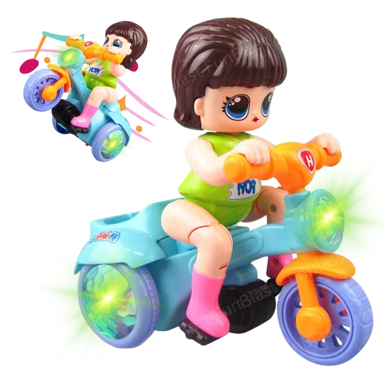 FunBlast Musical Tricycle Toys - Stunt Bicycle Toys, Bump & Go Vehicle Toy with Sound & Flashing Light, Tricycles Toys for Kids 3+ Years (Random Color)-image-16