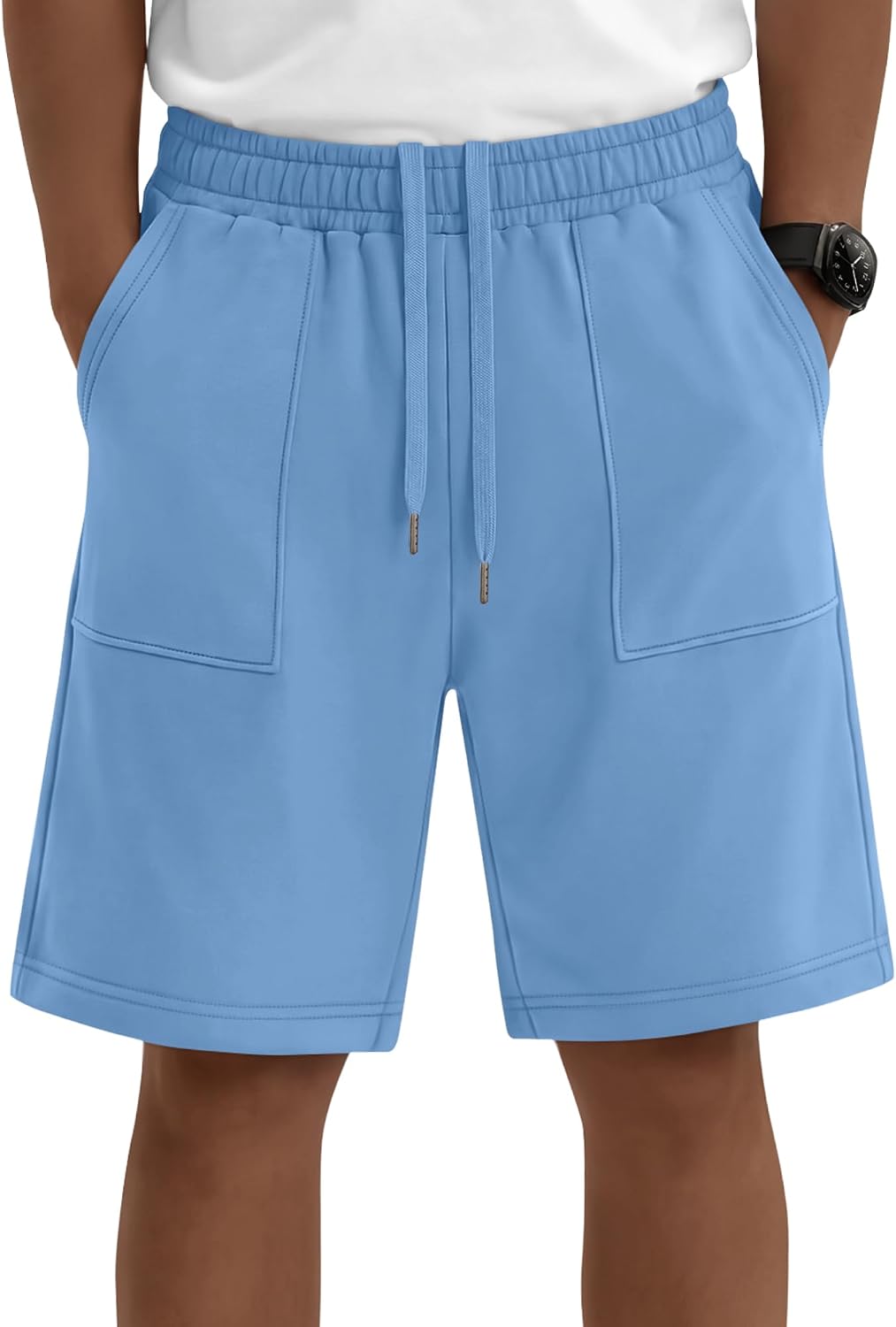 Boys Athletic Shorts Knee Length Basketball Soccer Sweat Shorts Teen Bermuda with Pockets Drawstring for 6-16 Years