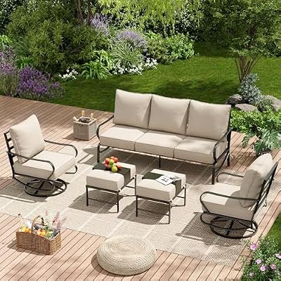 VONZOY Patio Furniture Set 5 Pcs, Metal Outdoor Furniture Patio Set, 5.75" Extra Thick Cushion Outdoor Patio Furniture Set for Backyard Porch Garden Furniture, Beige