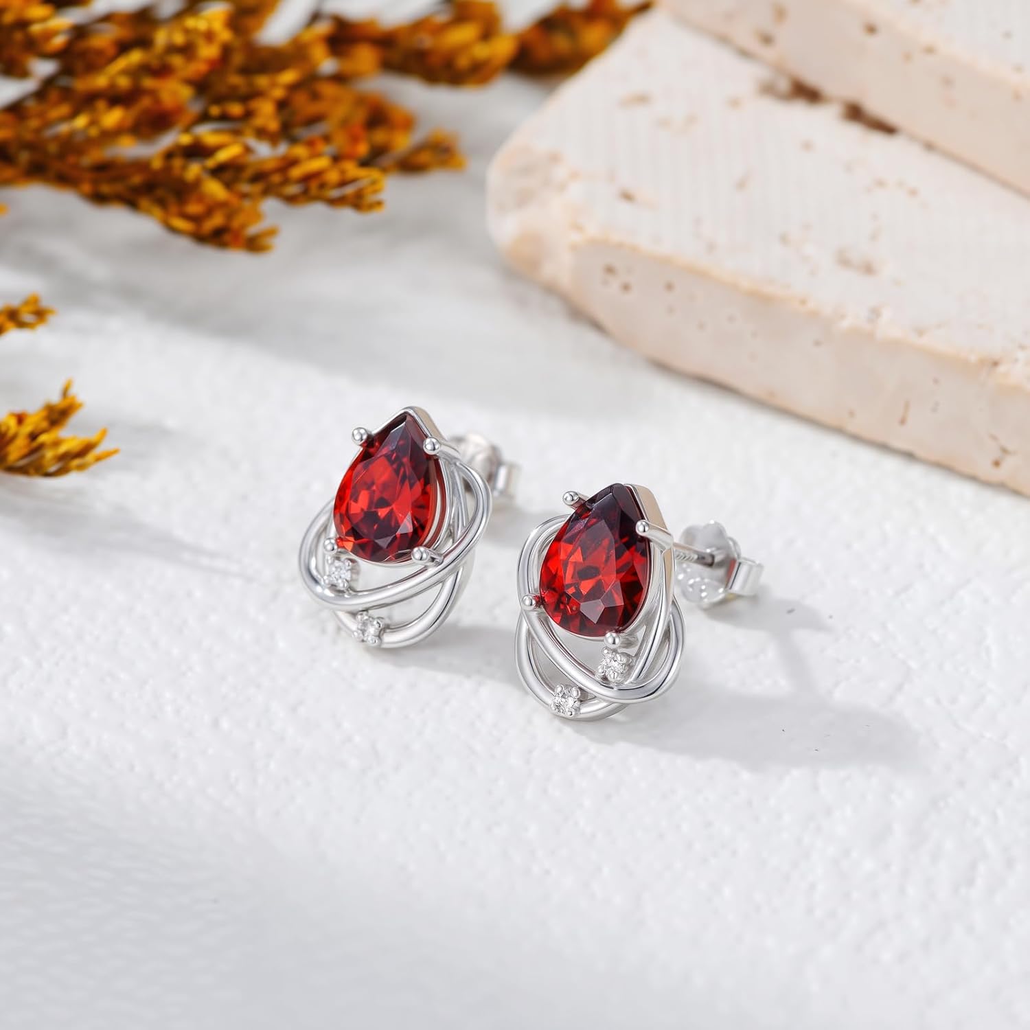 Ruby Earrings Dainty Ruby and Genuine Diamond Stud Earrings 925 Sterling Silver Oval/Round/Heart/Pear July Birthstone Jewelry Anniversary Birthday Christmas Gifts for Women - Image 4