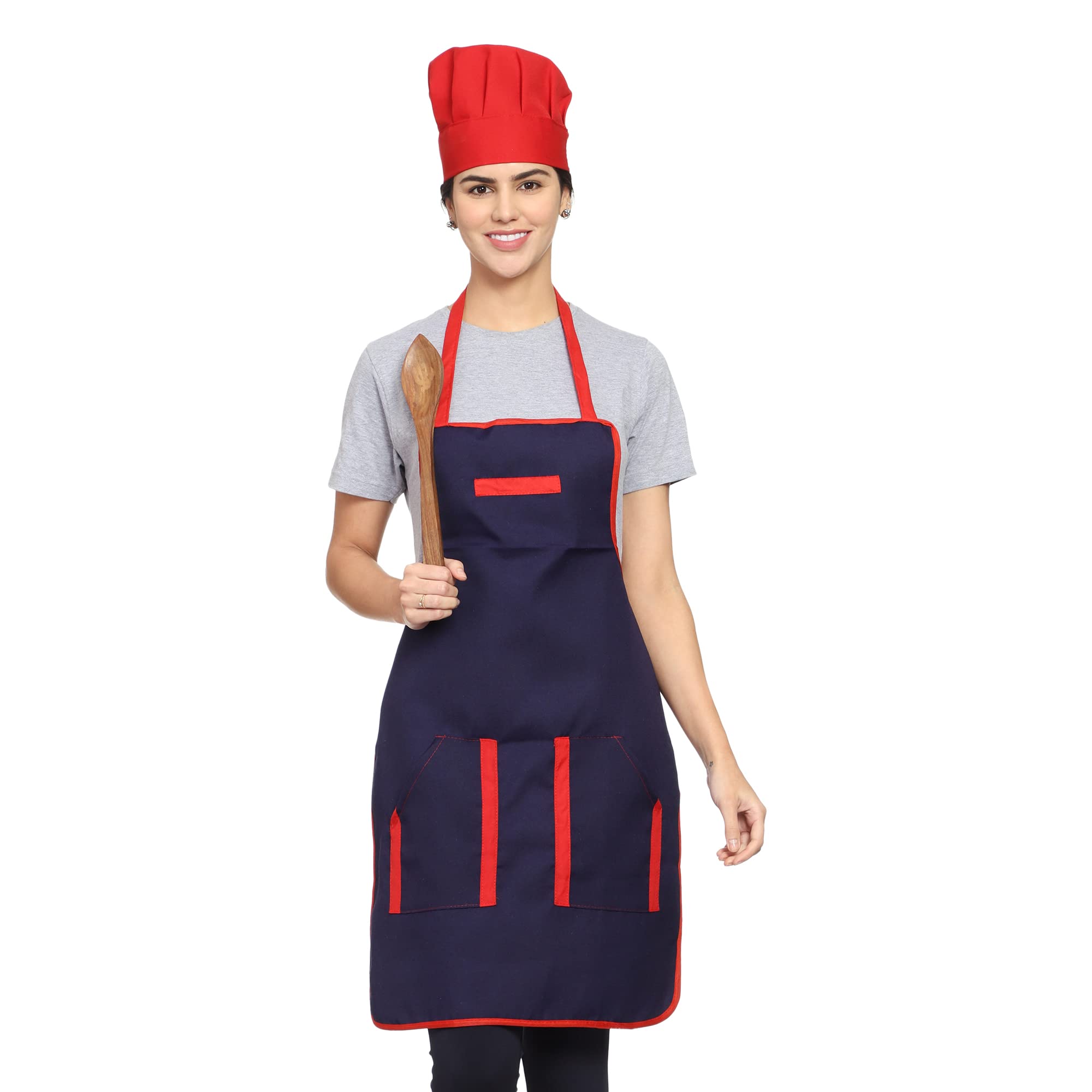 Whitewrap Polyester Fabric Cross Dual Pocket Aprons With Chef Cap For Women Kitchen Waterproof, Chef Cooking Kitchen Aprons with Pockets for Men And Women