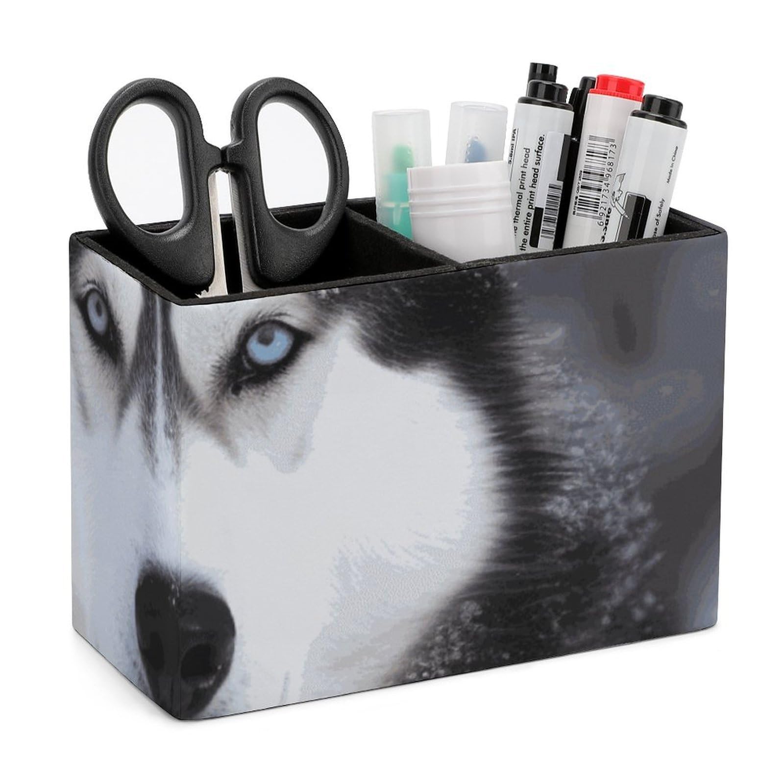 JTREHY Husky In Snow Dog Pencil Holder Exquisite Fashion Leather Pen Receptacle Soft High-End Pen Container for Office Home Accessories Or Housewarming Present