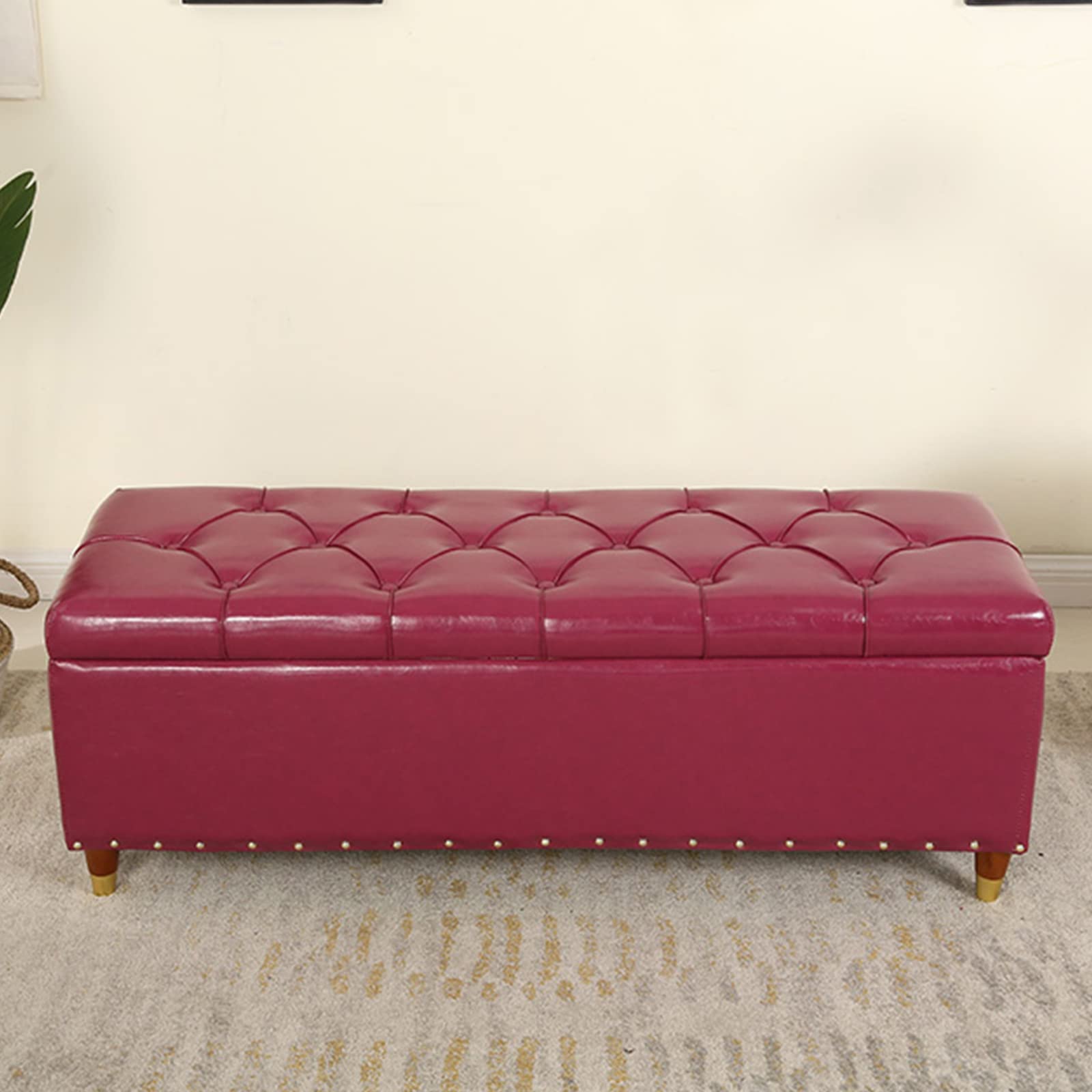 Banc de rangement rectangulaire violet capitonné pour salon et chambre