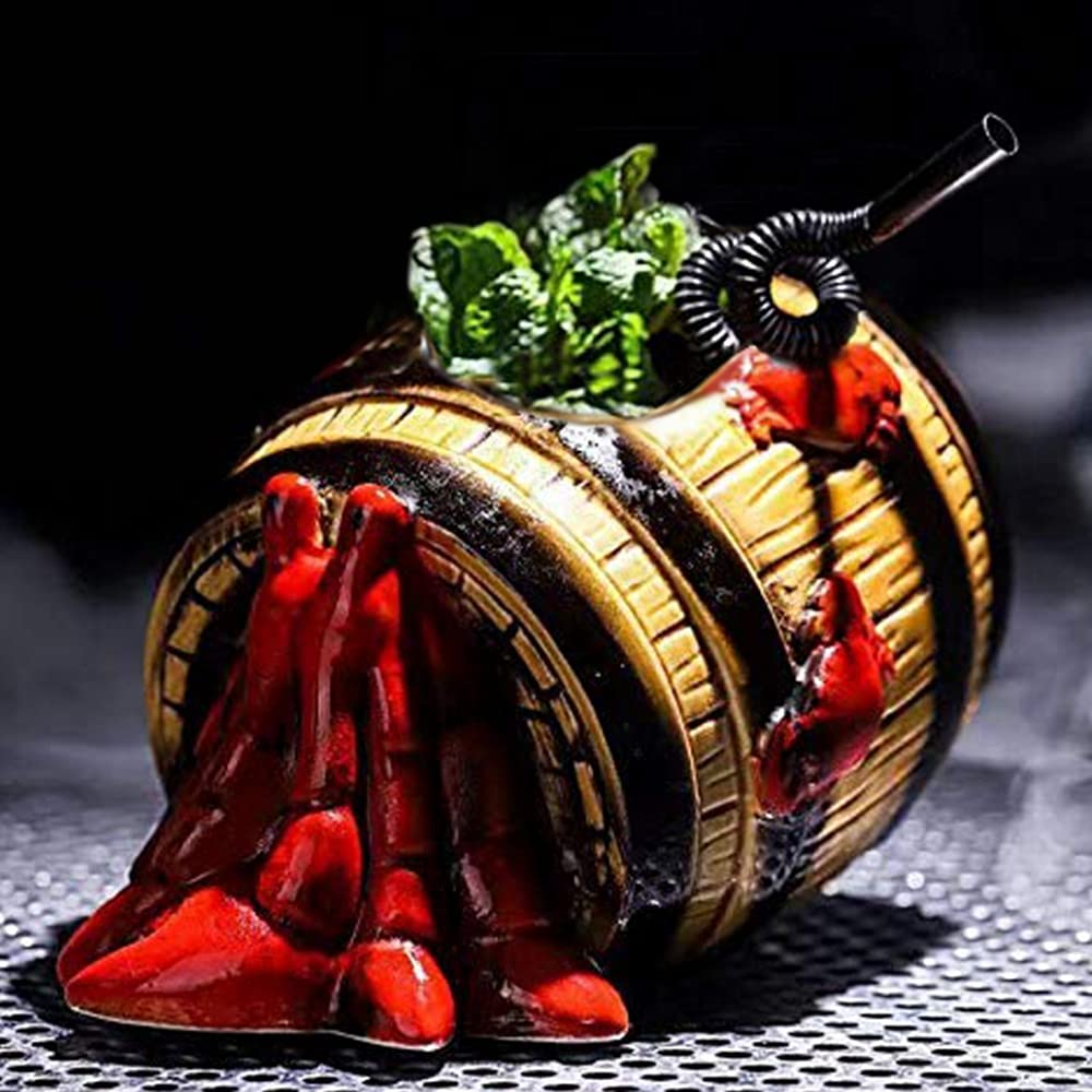 570ML/Tiki Mugs-Ceramic Hawaiian Cocktail Mug,Ceramic Hawaiian Party Mugs Drinkware Exotic Cocktail Glasses Tiki Bar Professional Hawaiian Party Barware