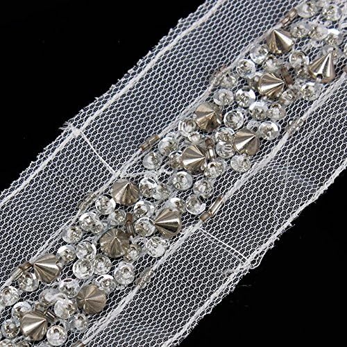 5yards Braided Beaded Sequin Rivets Trim Lace Ribbon Applique Decorated Bridal Wedding T1555